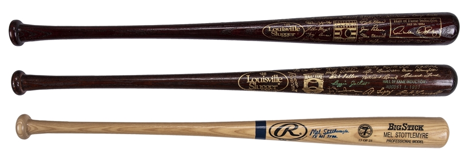 Lot of (3) Commemorative Bats Including a Mel Stottlemyre Signed/Inscribed Limited Edition (#15/25) Rawlings Mickey Mantle Foundation Bat (Beckett PreCert)